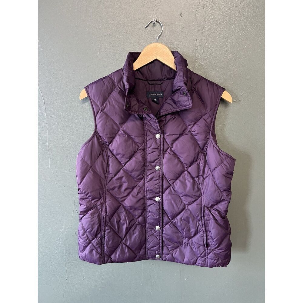 Lands End Womens Purple Quilted Puffer Vest Full Zip Size Medium